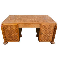 A French Art Deco Oak Parquetry Inlaid Partners Desk.