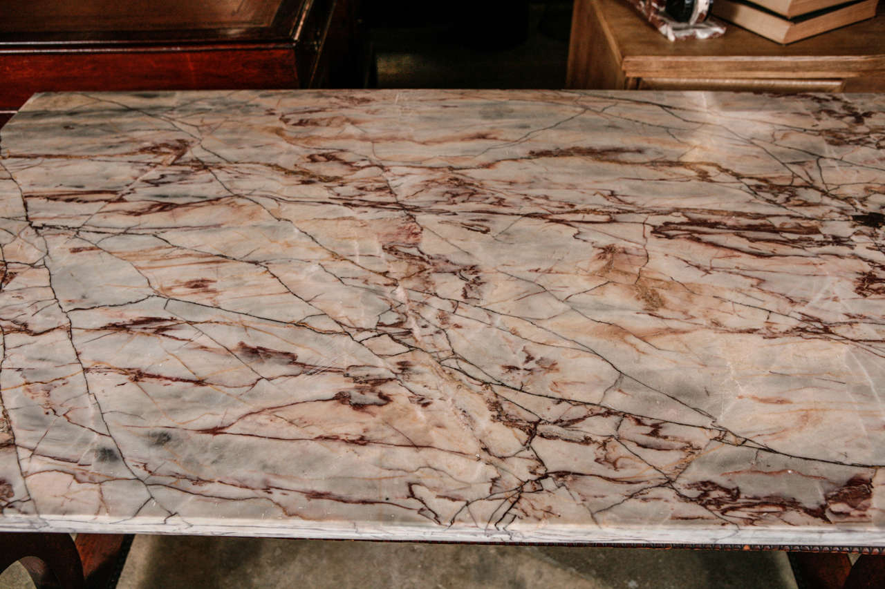 American Antique Carved Library Table / Desk with Marble Top