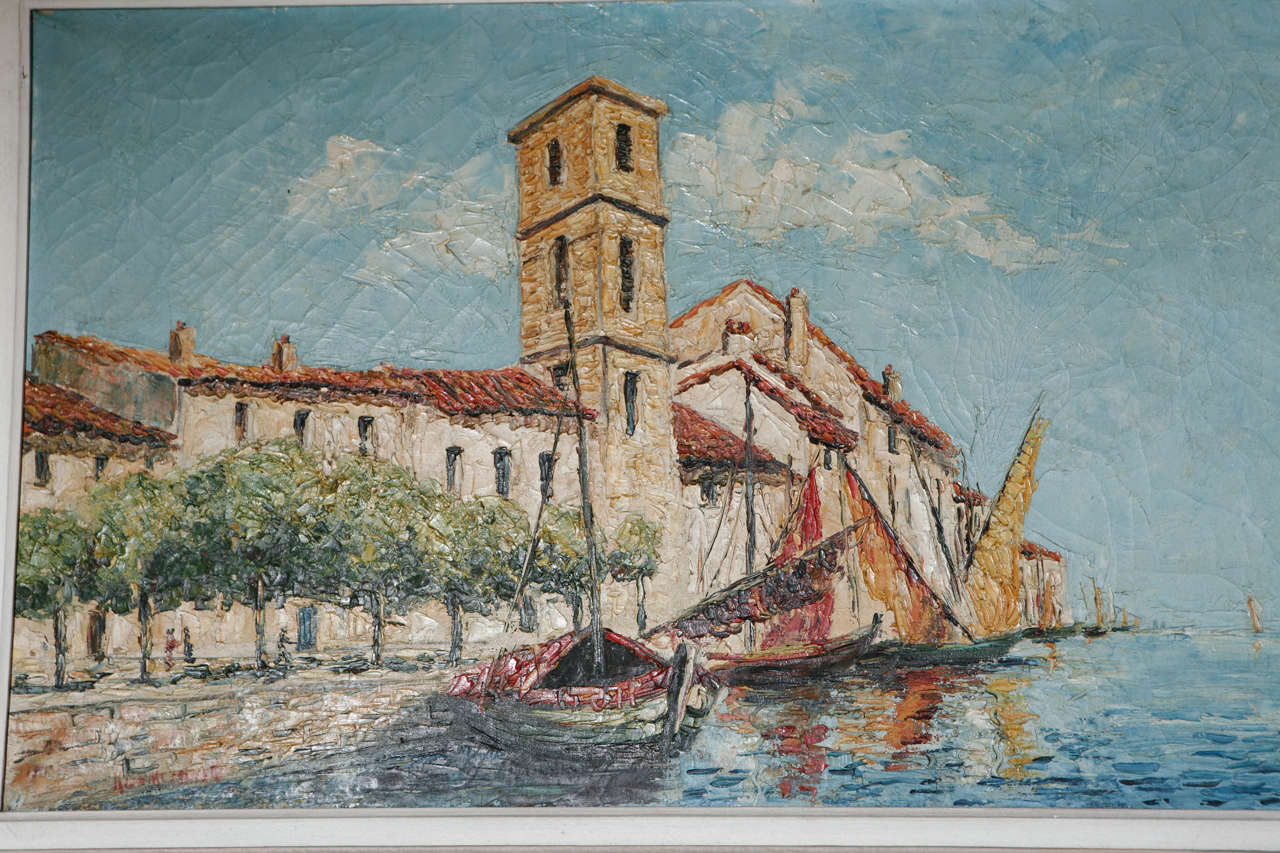 Expressionist St Tropez Oil Painting by Klemczsnski For Sale