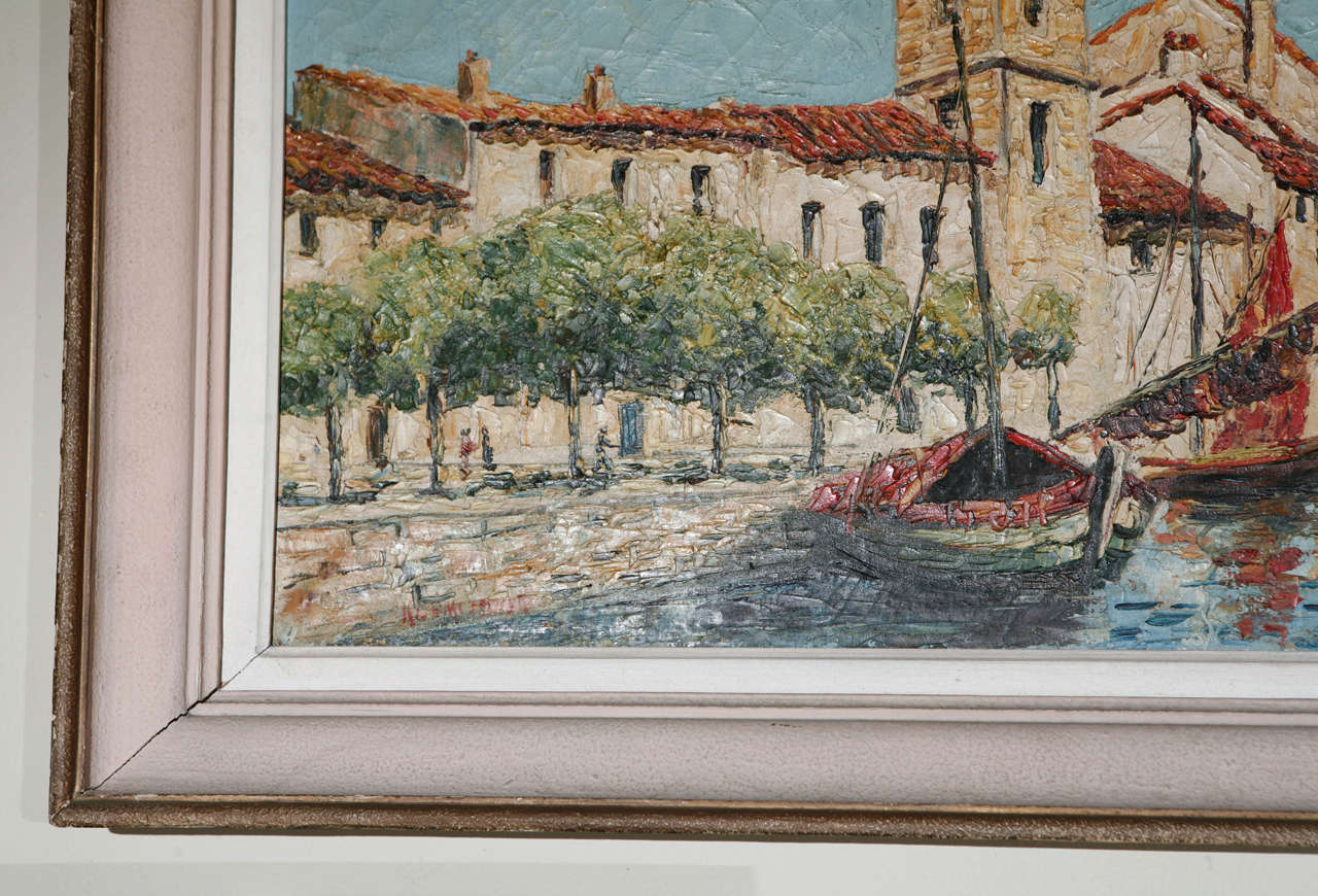 St Tropez Oil Painting by Klemczsnski In Good Condition For Sale In Cathedral City, CA