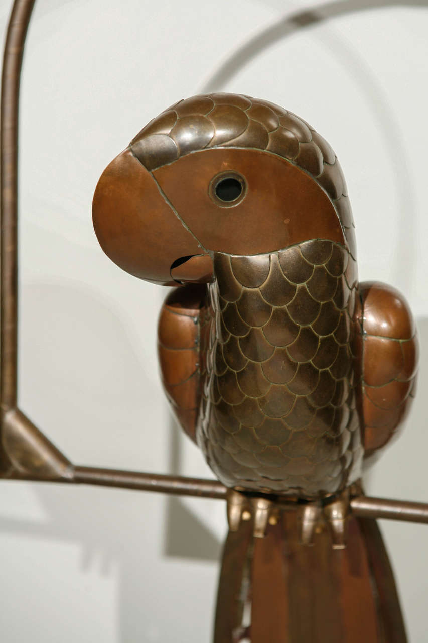 Mid-Century Modern Copper and Brass Parrot by Sergio Bustamante For Sale