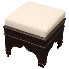 Wooden Stool with Cream Colored Upholstery 7