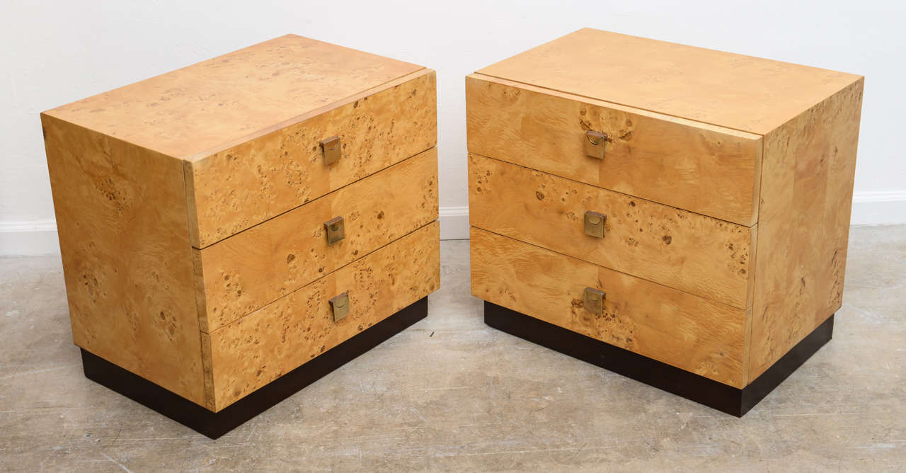 Brass Fabulous Pair Of 1970, s Burlwood Nightstands  / Small Comodes