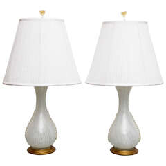 Pair Of Italian Murano Laticino Lamps By Dino Martens