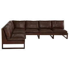 Danish Mid-Century Cornersofa in Dark Brown Leather