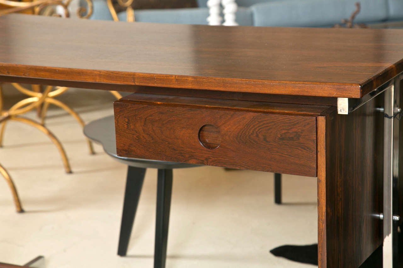 Sleek Mid-Century Modern Rosewood and Chrome Desk For Sale 4