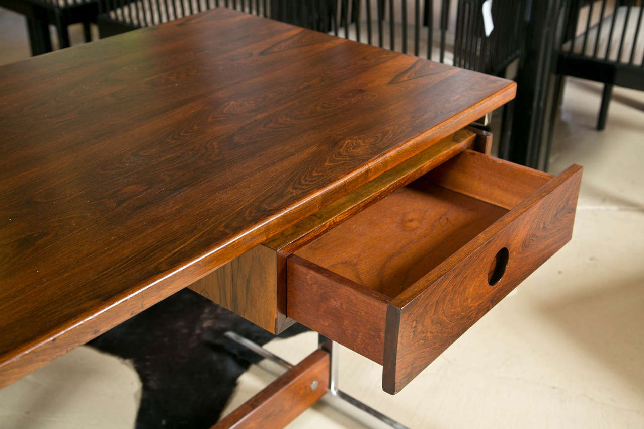 American Sleek Mid-Century Modern Rosewood and Chrome Desk For Sale