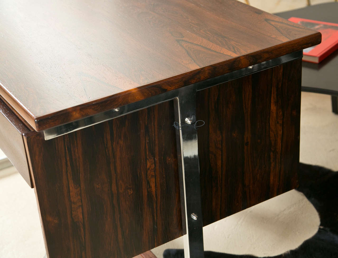 Sleek Mid-Century Modern Rosewood and Chrome Desk For Sale 3