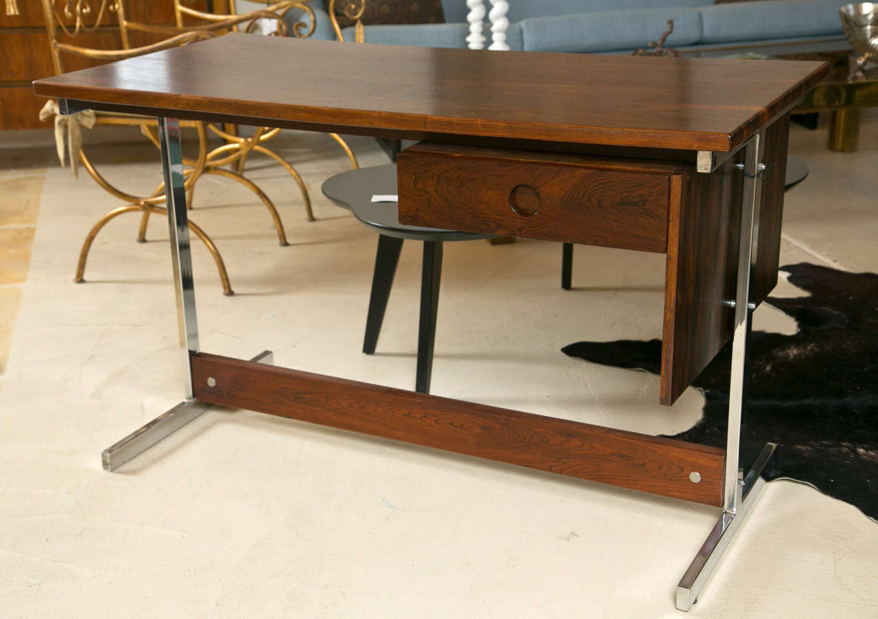 Mid-Century Modern rosewood and chrome desk.  Superb condition and great finish.