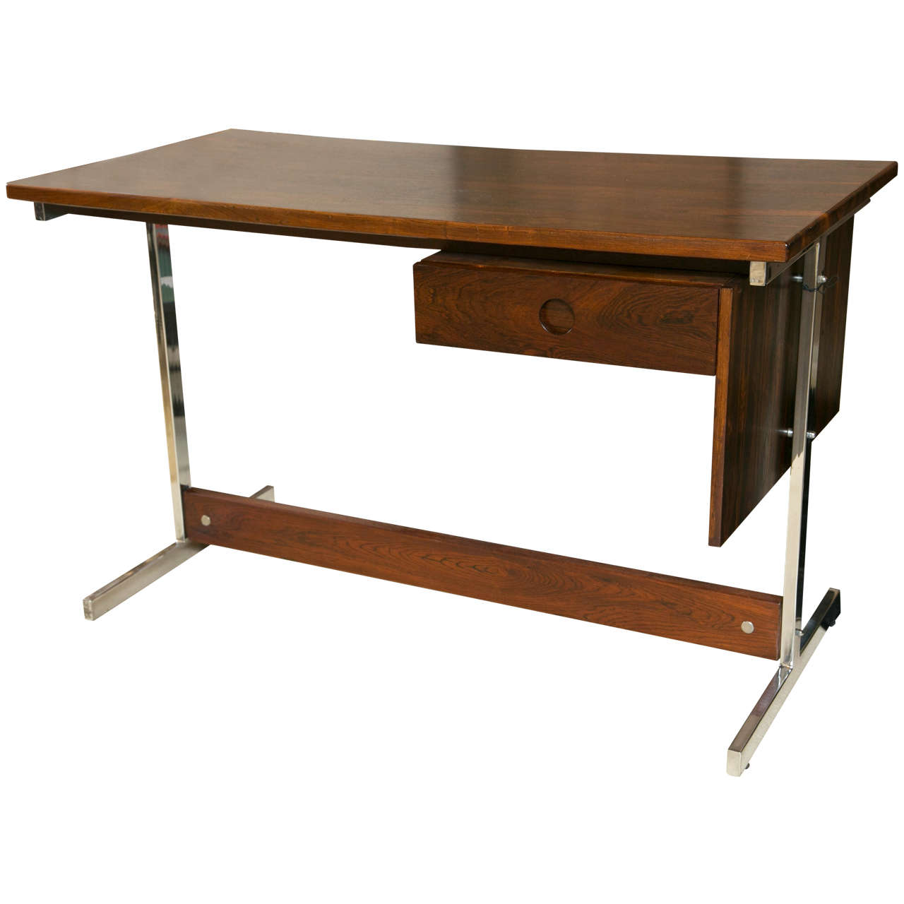 Sleek Mid-Century Modern Rosewood and Chrome Desk For Sale