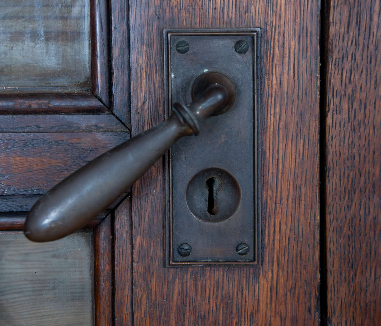 Grand 1920s Oak Copper Glazed Double Doors with Bronze Bars 3