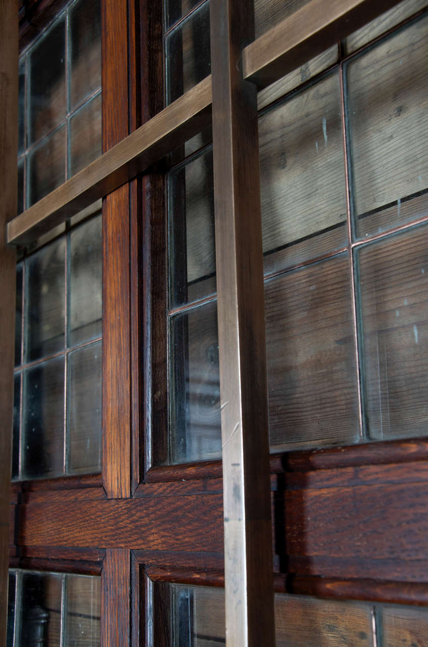 Grand 1920s Oak Copper Glazed Double Doors with Bronze Bars 5