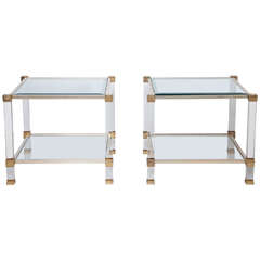 Pair of Pierre Vandel Signed Lucite and Brass End Tables