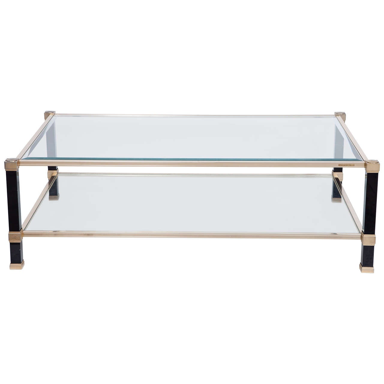 Pierre Vandel Signed Black Lucite and Brass Coffee Table