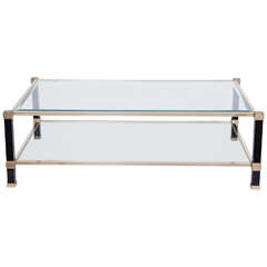 Pierre Vandel Signed Black Lucite and Brass Coffee Table