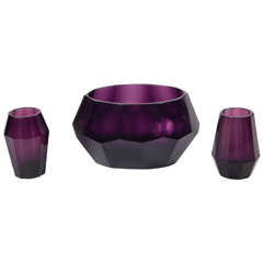 Purple Glass Centerpiece and Vases by Moser Karlsbad