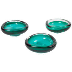 Trio of Green Glass Bowls by Magnor, Norway