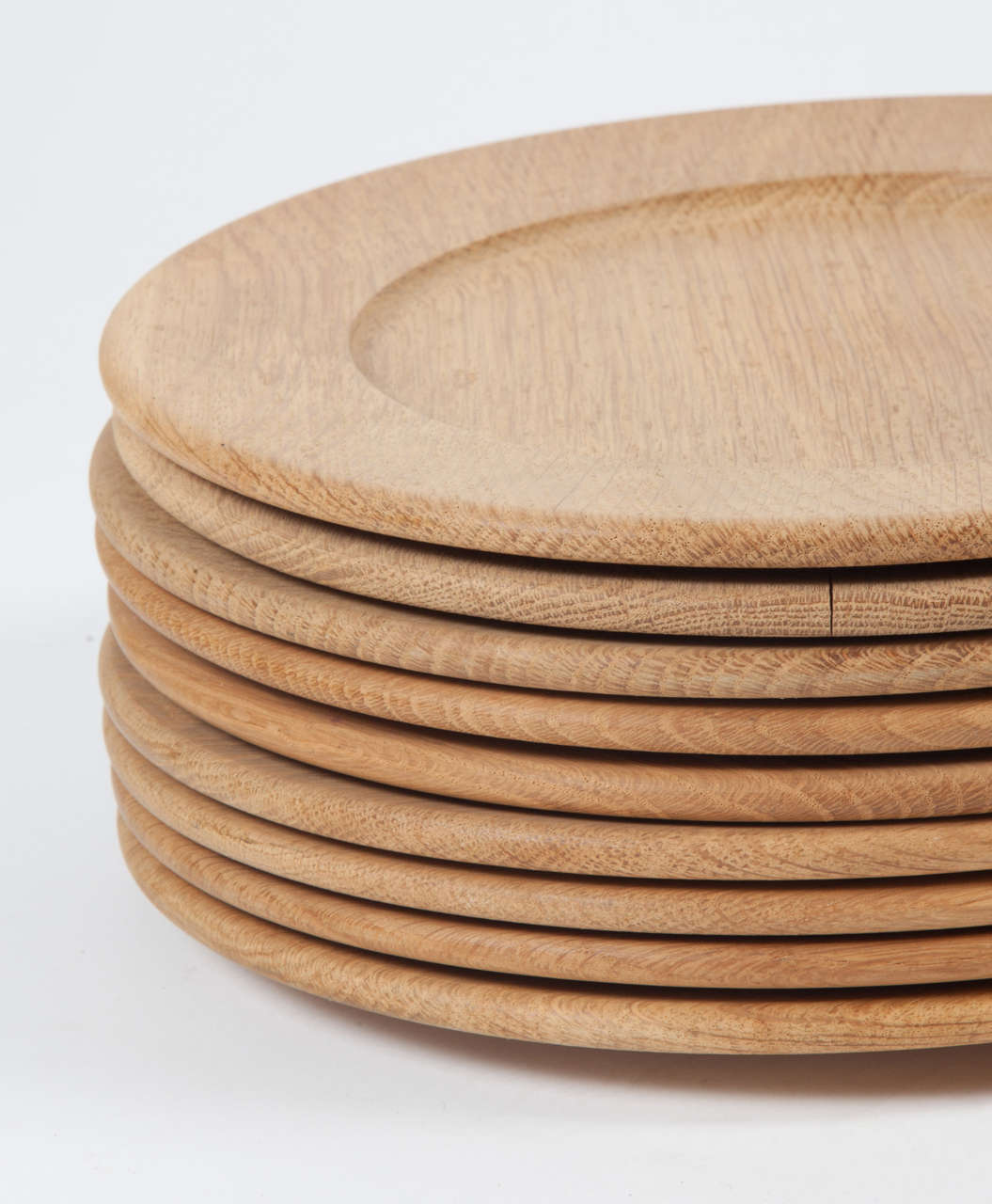 Scandinavian Modern Oak Wood Charger or Chop Plates, Set of Ten