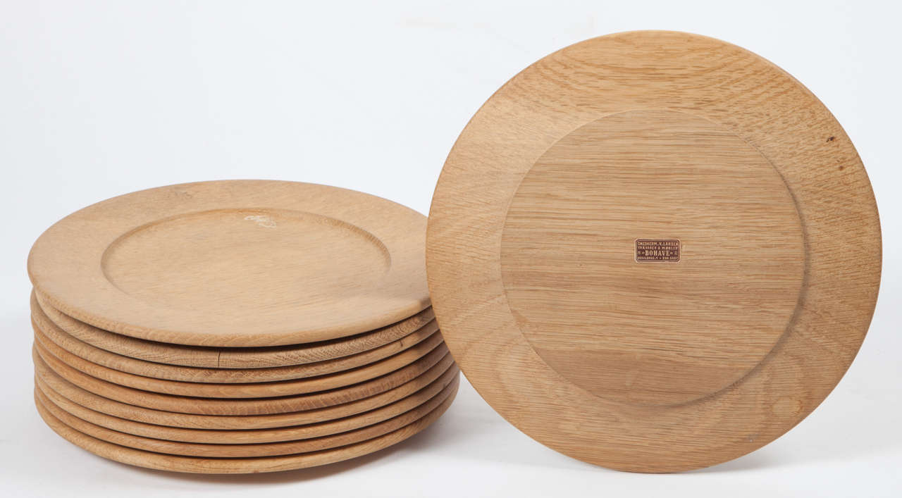 Hand-Crafted Oak Wood Charger or Chop Plates, Set of Ten