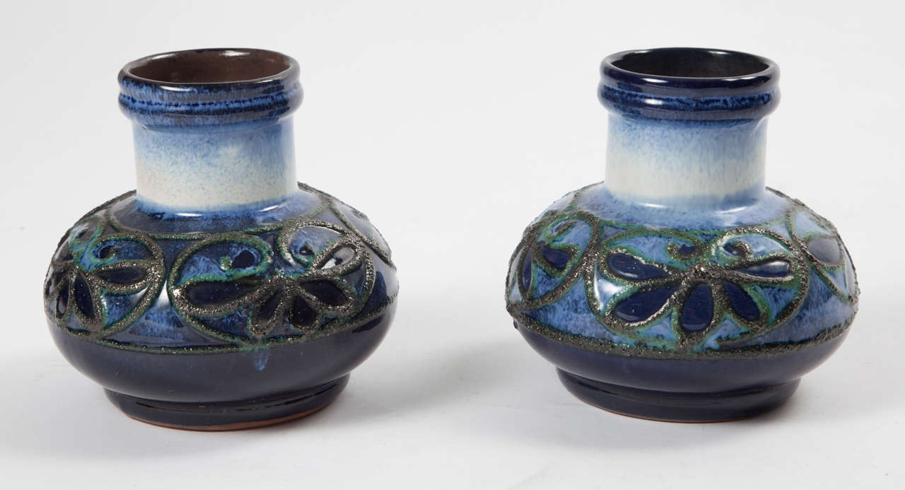 Mid-Century Modern Pair of Fat Lava Glaze Strehla Vases