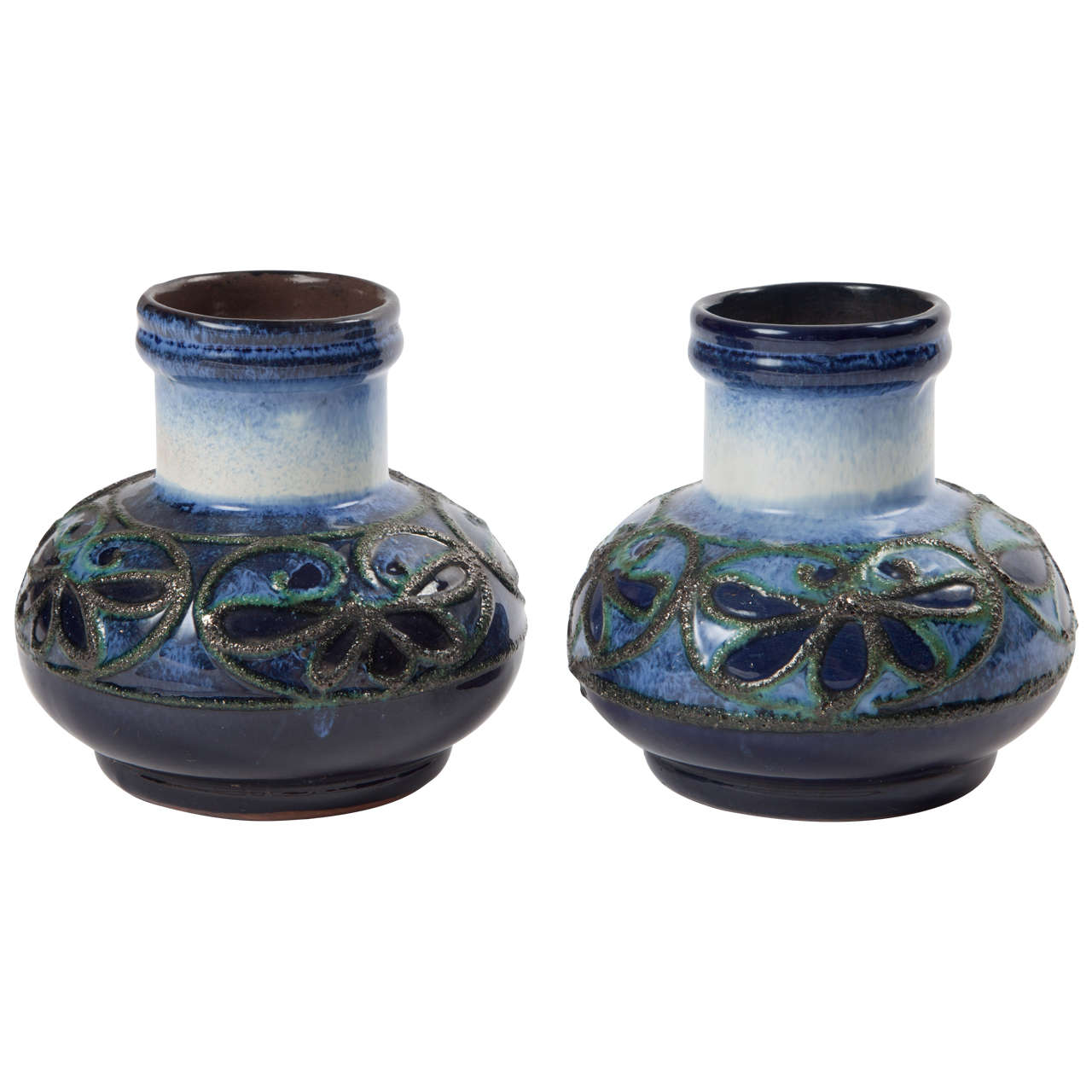Pair of Fat Lava Glaze Strehla Vases