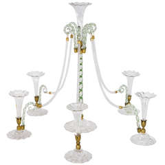 Rare Webb/Stevens & Williams Hand Blown Centerpiece/ Epergne w/ Green Canes 4