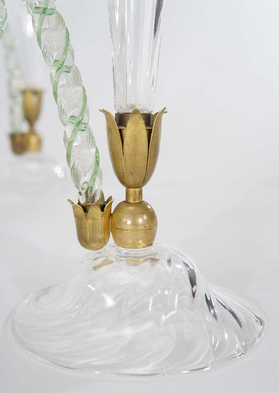 Brass Rare Webb/Stevens & Williams Hand Blown Centerpiece/ Epergne w/ Green Canes For Sale