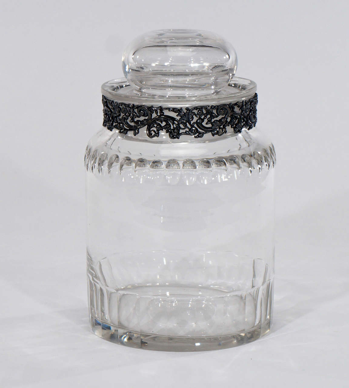 Hand Blown Crystal Humidor, Canister with Silver Mount