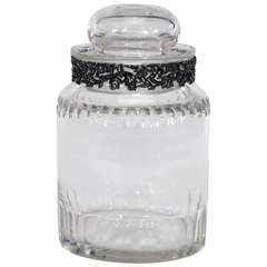 Antique Hand Blown Crystal Humidor, Canister with Silver Mount