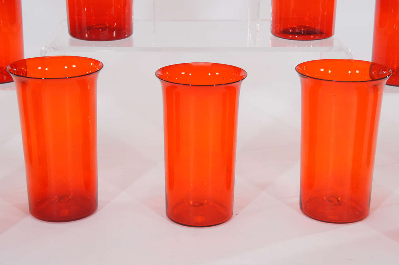 Set of 12 Hand Blown Venetian Ruby Red Tall Tumblers, Salviati In Excellent Condition In Great Barrington, MA