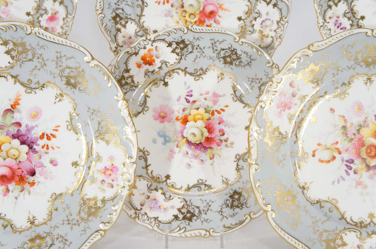 Set of 12 Coalport Hand Painted, Artist Signed Dinner/Service Plates In Excellent Condition In Great Barrington, MA