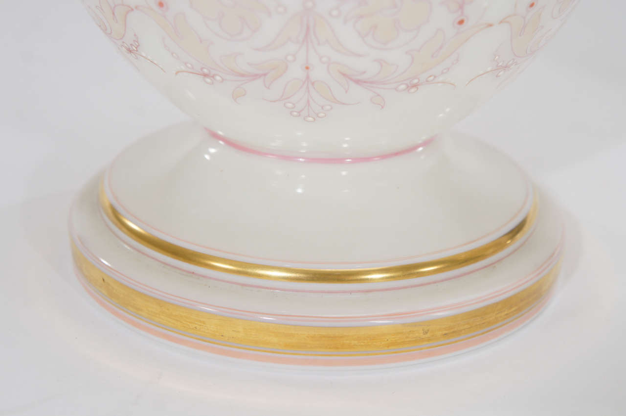 Pair of Signed Ahne Hand Painted Large White Mantle Vases For Sale at