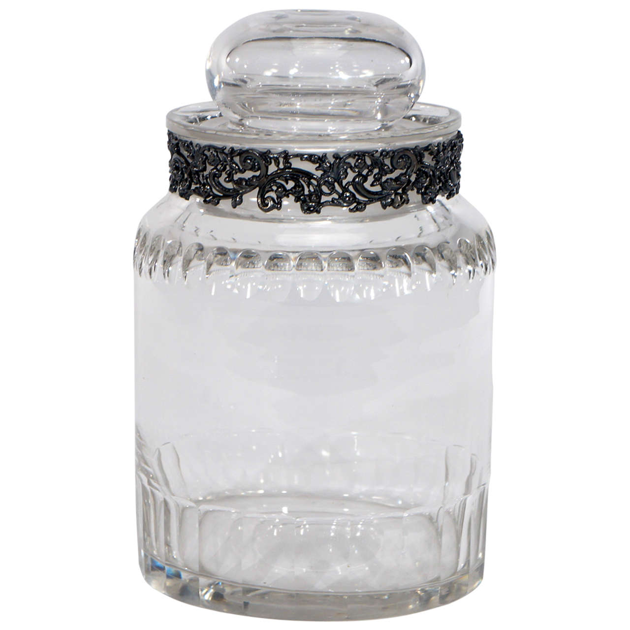 Hand Blown Crystal Humidor, Canister with Silver Mount at 1stdibs