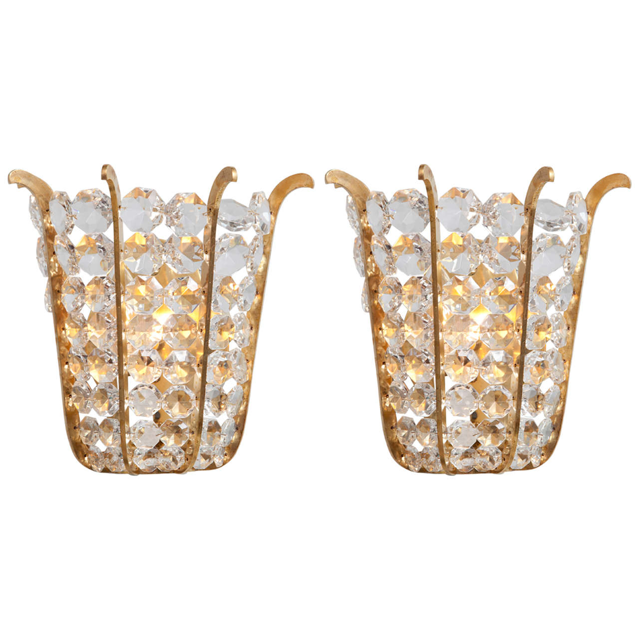 Pair of Austrian Beaded Crystal Sconces For Sale