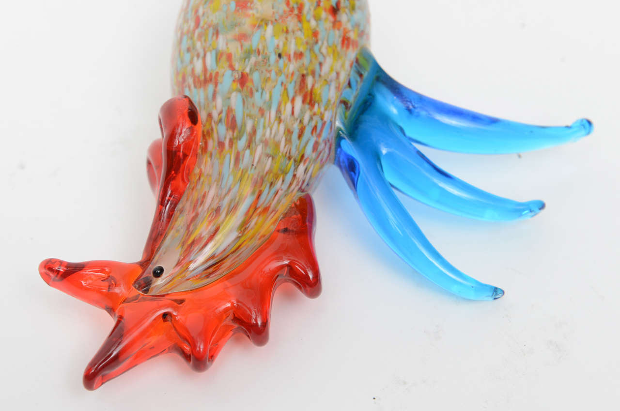 A very unique pair of lamp finials with a vintage Murano glass birds.  Finial is adaptable to the two standard harp sizes.  The birds 