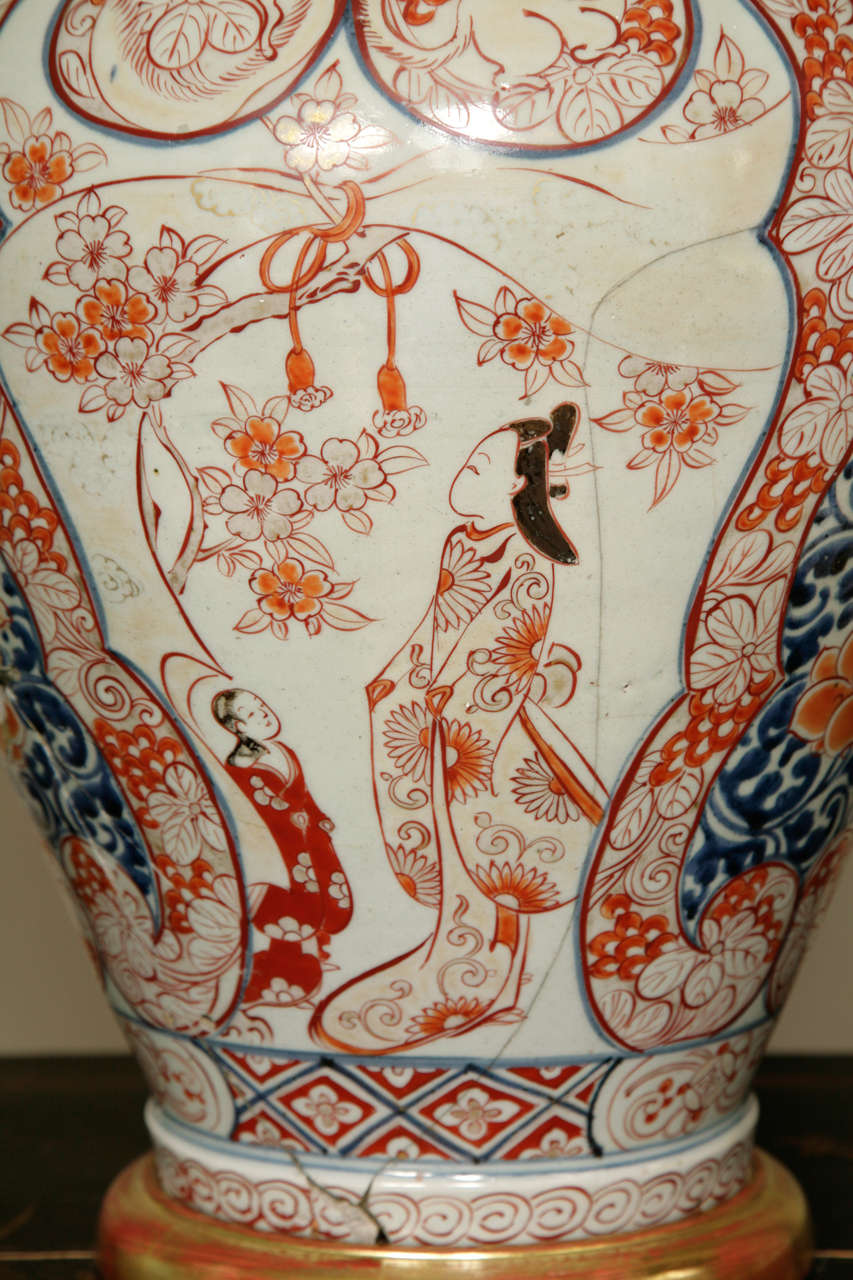 18th Century and Earlier Large 17th Century Lamped Japanese Imari Baluster Vase