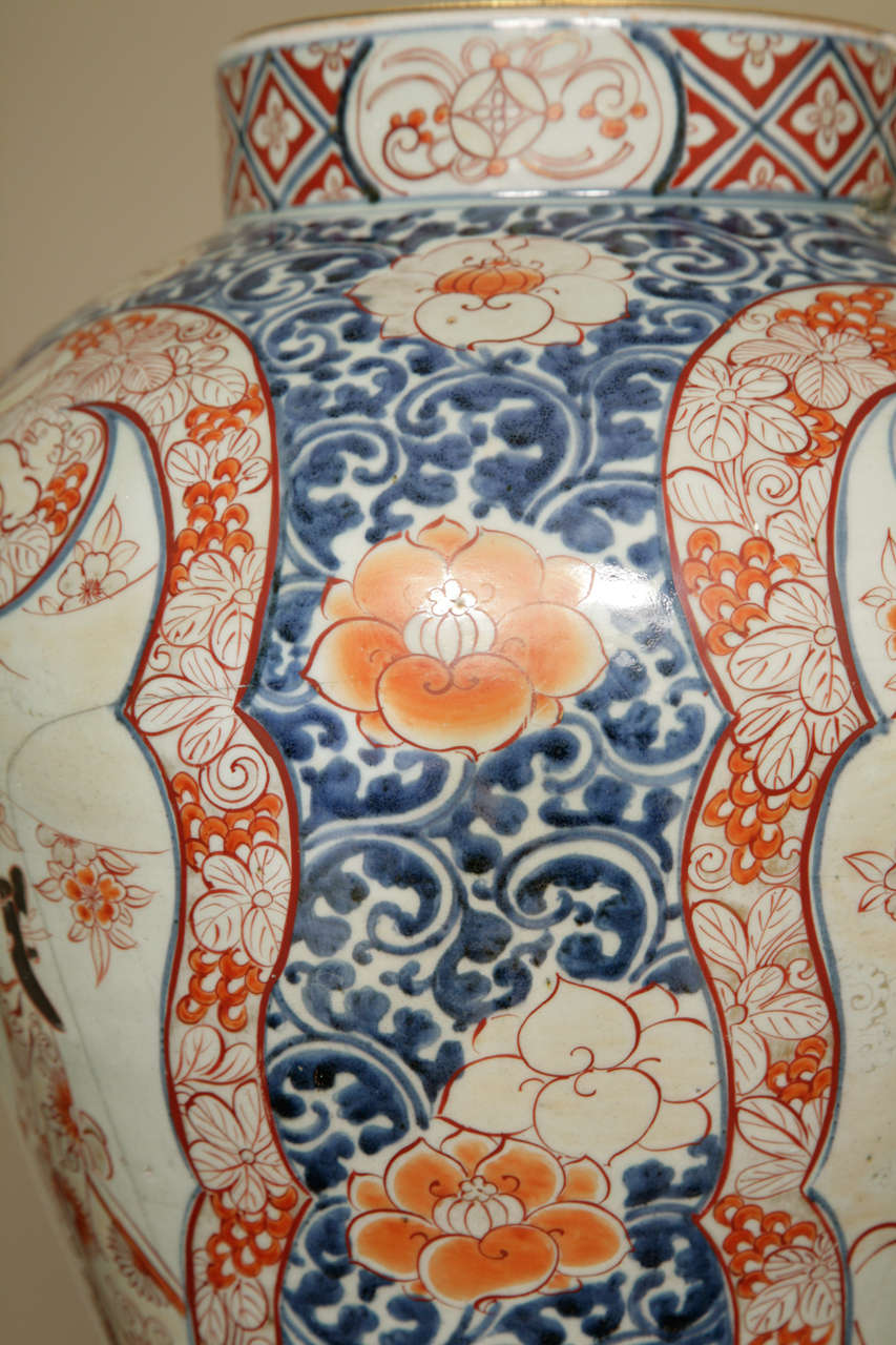 Porcelain Large 17th Century Lamped Japanese Imari Baluster Vase