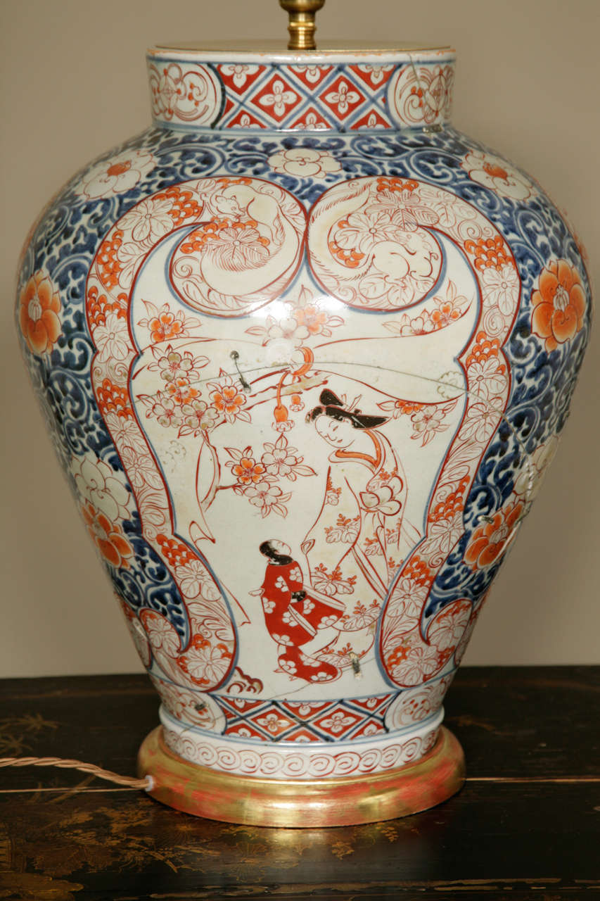Large 17th Century Lamped Japanese Imari Baluster Vase 2