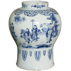 Large Dutch Delft Chinoiserie Baluster Vase, circa 1680