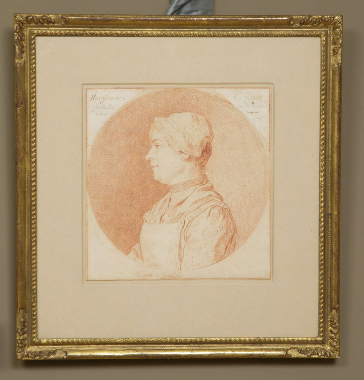 Portrait of Marguerite Carbois, bust-length, in profile to the left  Charles-André Vanloo, called Carle Vanloo (Nice 1705-1765 Paris), Portrait of Marguerite Carbois, bust-length, in profile to the left signed 'Carle Vanloo' and with inscription