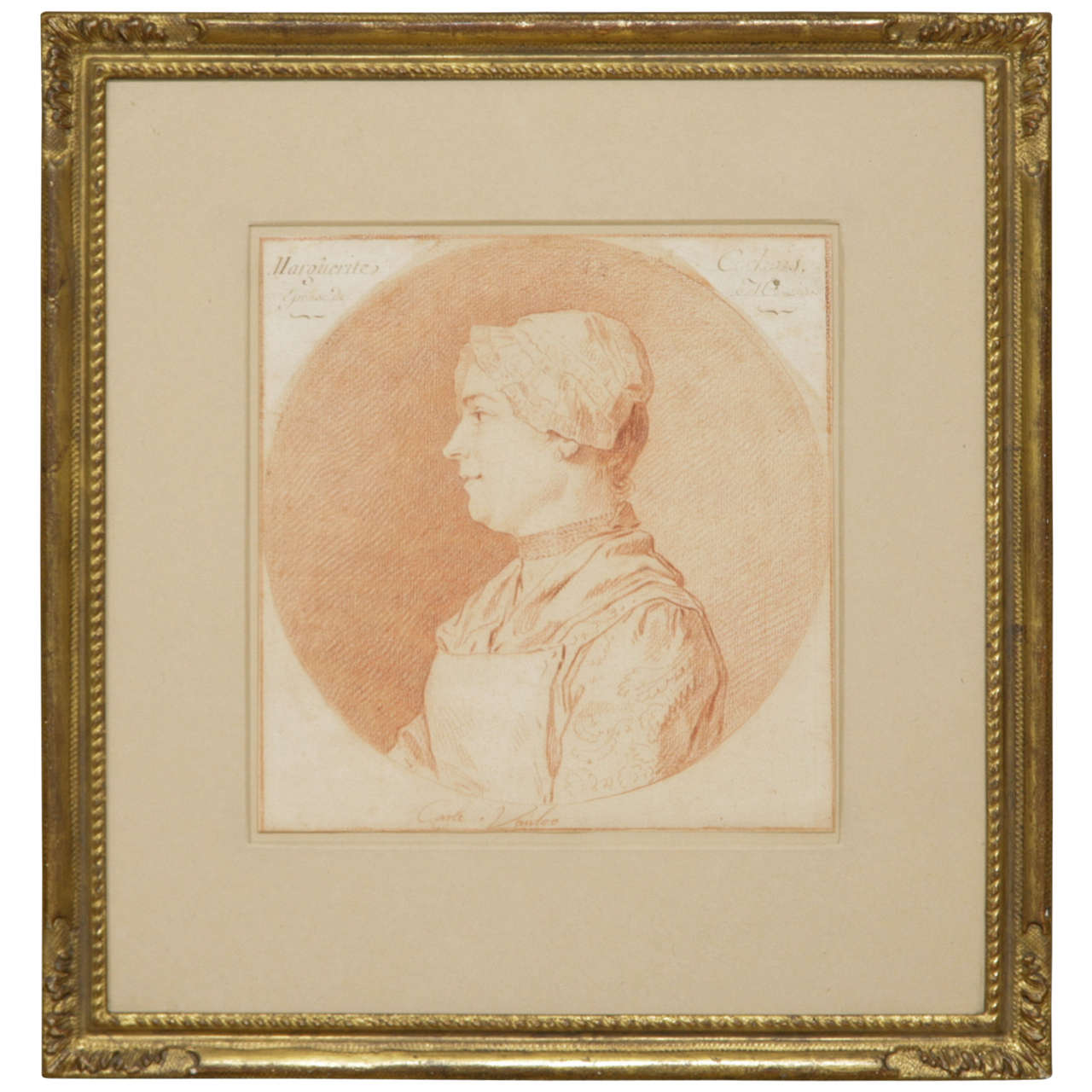 "Carle Van Loo, " 18th Century Red Chalk Drawing of Marguerite Carbois For Sale