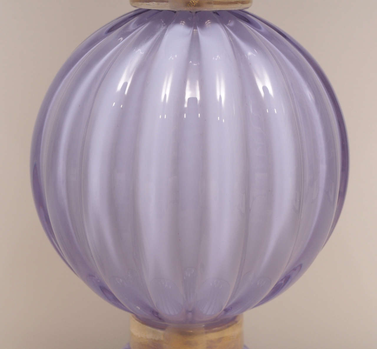 Single Large Handblown, Italian Murano Lavender and Gold Glass Lamp 1
