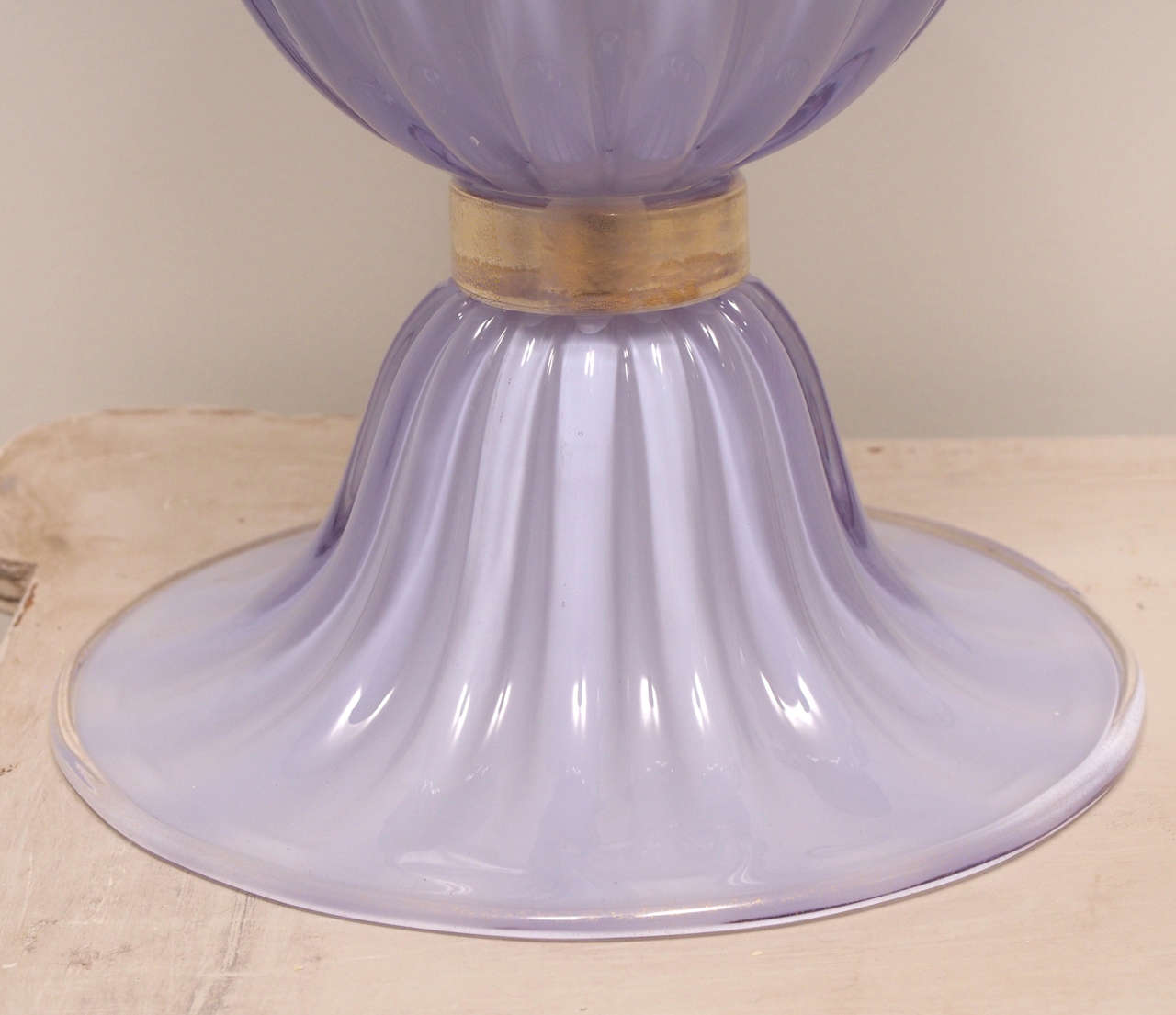 Single Large Handblown, Italian Murano Lavender and Gold Glass Lamp 2