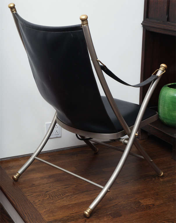 Black Leather Folding Campaign Chair by Maison Jansen 5