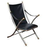 Black Leather Folding Campaign Chair by Maison Jansen