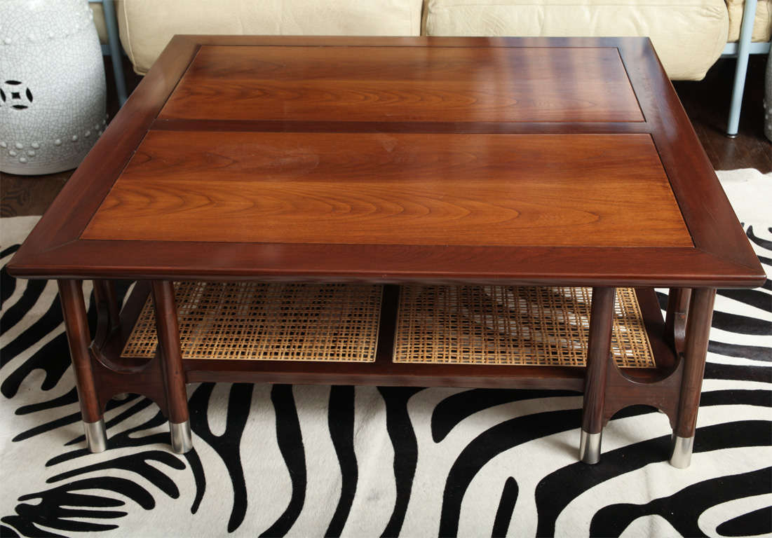 American Walnut, Caning, and Brass Coffee Table