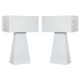 Pair of White Painted Metal Table Lamps by George Kovacs