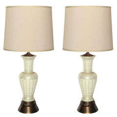 Pair of Ceramic Lamps with Gold Embossing