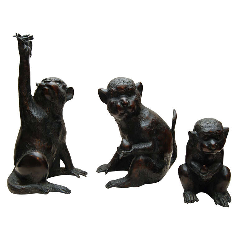 A Set of Three Bronze Monkeys