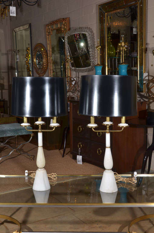 Pair Gio Ponti Alabaster Brass Lamps